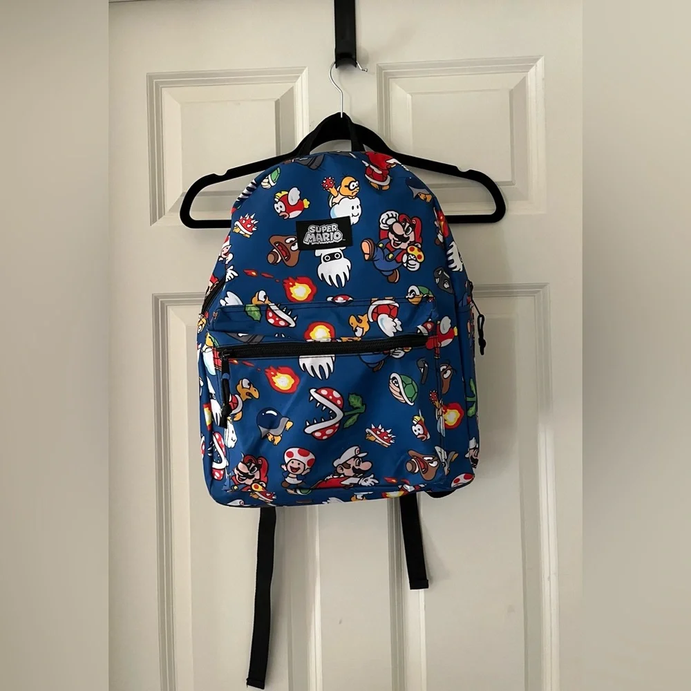 Kids Super Mario Brothers backpack/bag Blue with characters adjustable straps